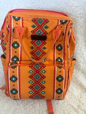Wrangler Orange Aztec-Pattern Backpack with Teal & Red Accents